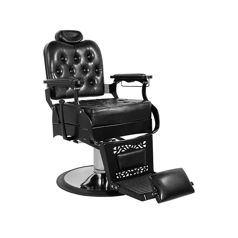 HZ8798 Zwarte vierkante vintage kapsalonstoelen met gesp en rugleuning